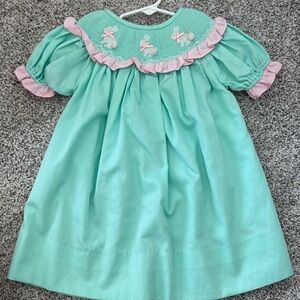 Mint Easter Smocked Rabbit Dress